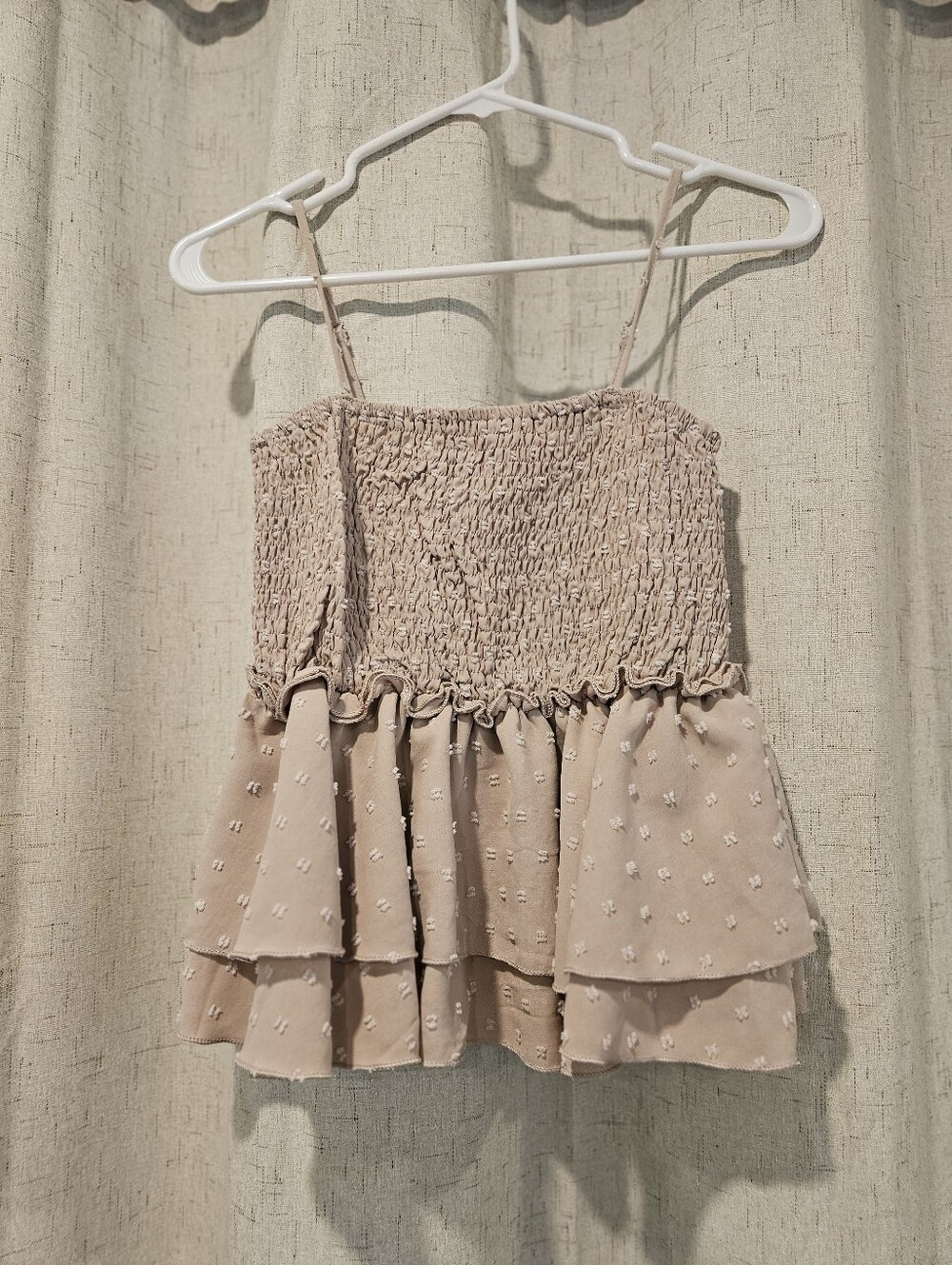 Smocked Beige Tiered Cami Top